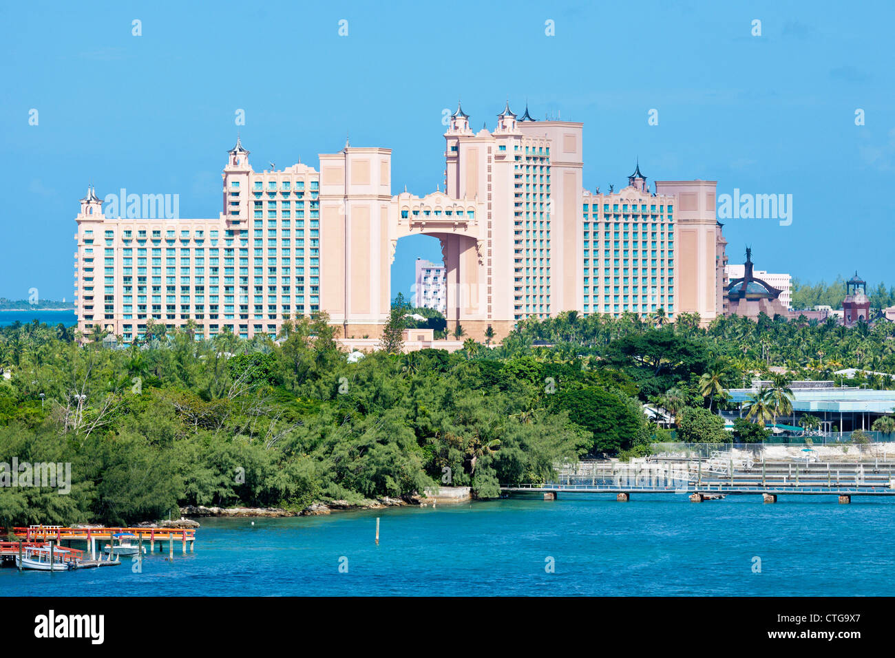 Atlantis Paradise Island Resort e parco acquatico a Paradise Island a Nassau, Bahamas Foto Stock
