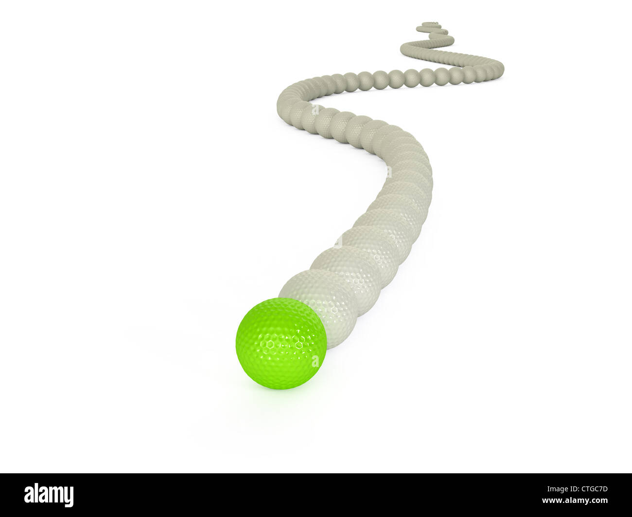 Composizione pulita di palline da golf su uno sfondo bianco. Foto Stock