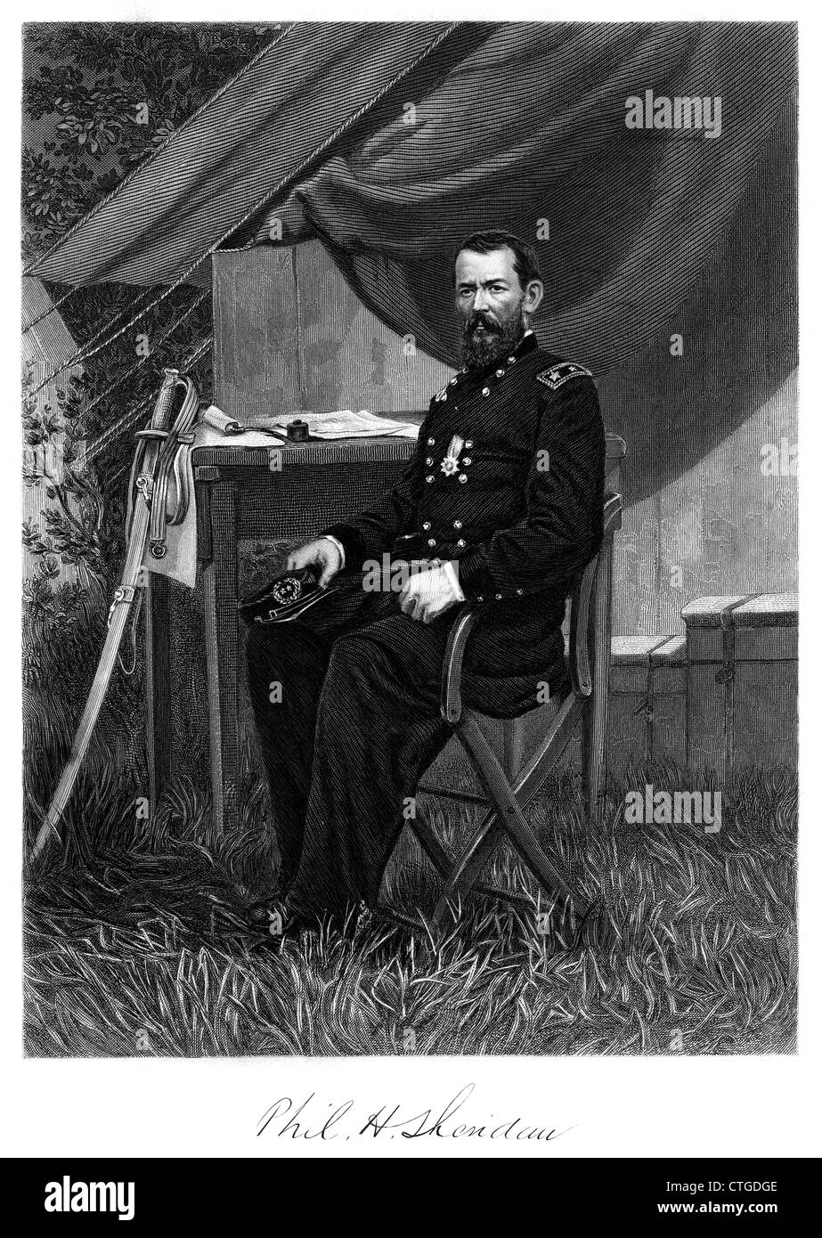 1800s 1860 RITRATTO PHILIP SHERIDAN UNIONE GENERALE DURANTE LA GUERRA CIVILE AMERICANA IMMAGINE CIRCA 1866 ERA DI RICOSTRUZIONE Foto Stock