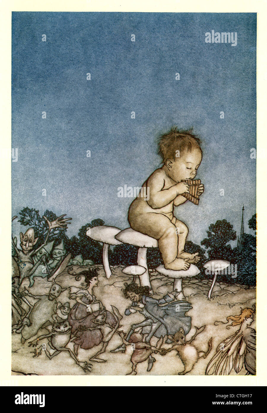 Illustrazione di Arthur Rackham da Peter Pan in Kensington Gardens. Peter Pan e l'orchestra delle fate Foto Stock