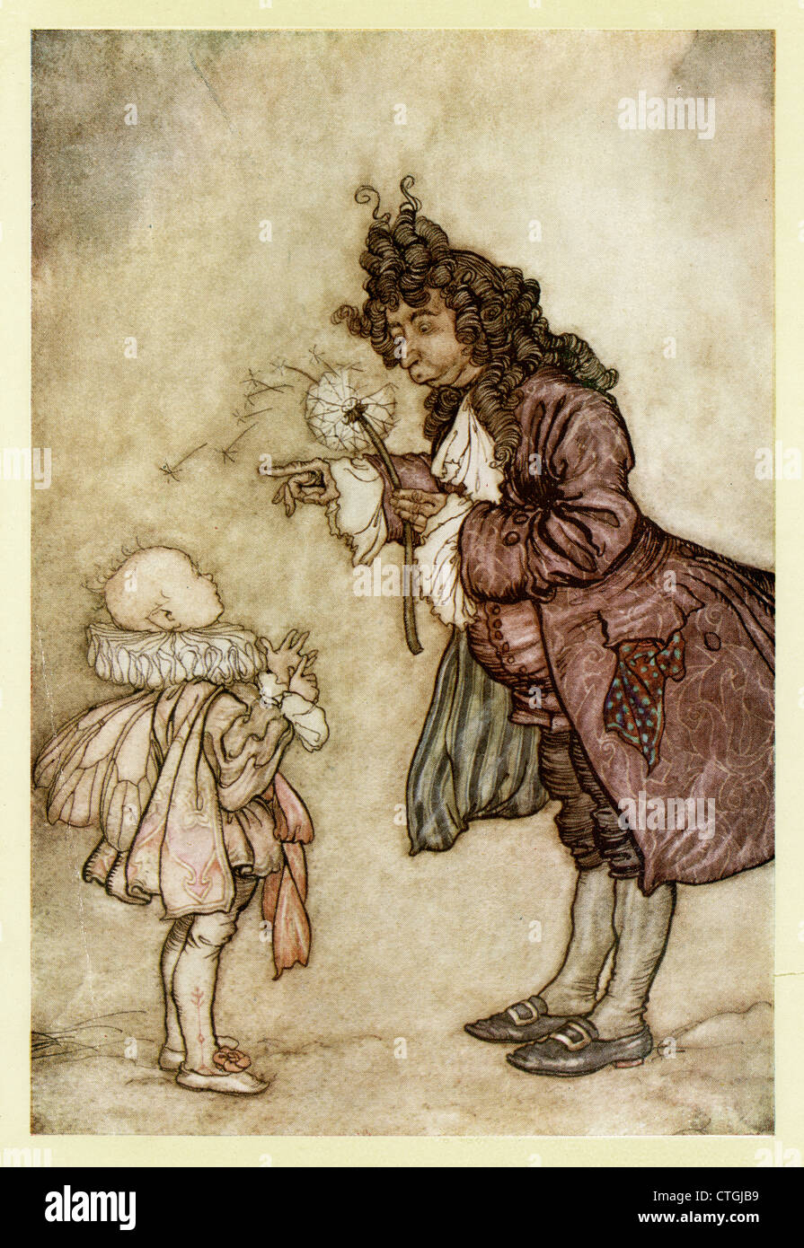 Illustrazione di Arthur Rackham da Peter Pan in Kensington Gardens. Quando sua maestà vuole sapere il tempo. Foto Stock