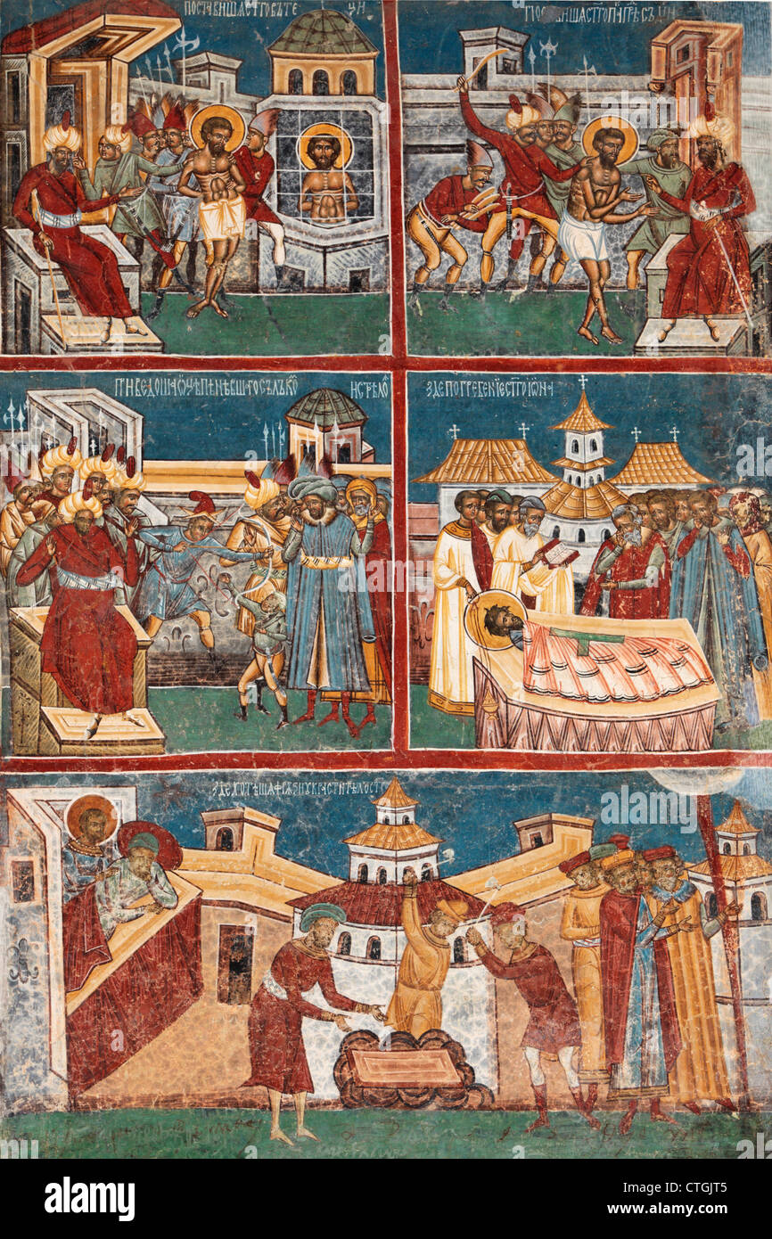 Affresco del dipinto di Voronet monastero di Bucovina, Romania Foto Stock