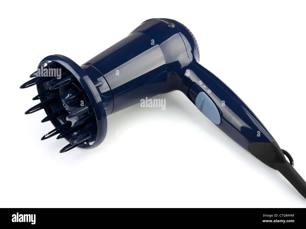 Blue asciugacapelli isolato su bianco Foto Stock