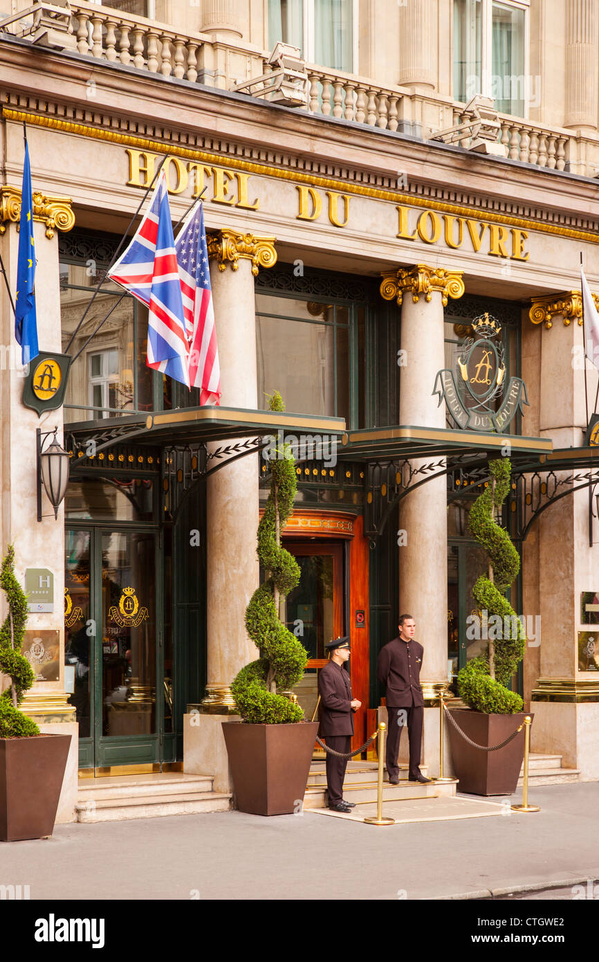 Ingresso al Hotel du Louvre, Parigi Francia Foto Stock