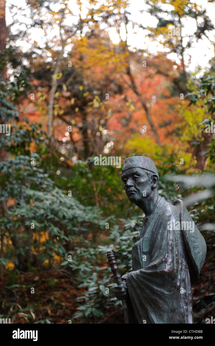 Statua del poeta haiku Matsuo Basho, Hiraizumi, nella prefettura di Iwate, Giappone Foto Stock