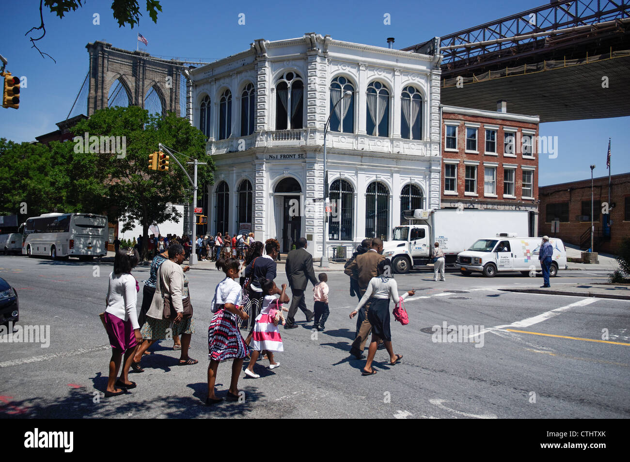 Brooklyn , scene di strada, Grimaldi Pizza sotto il ponte di Brooklyn, New York, STATI UNITI D'AMERICA, Foto Stock