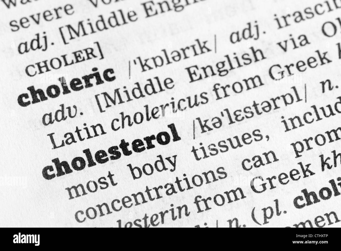 Dizionario di colesterolo definizione unica parola con soft focus Foto Stock