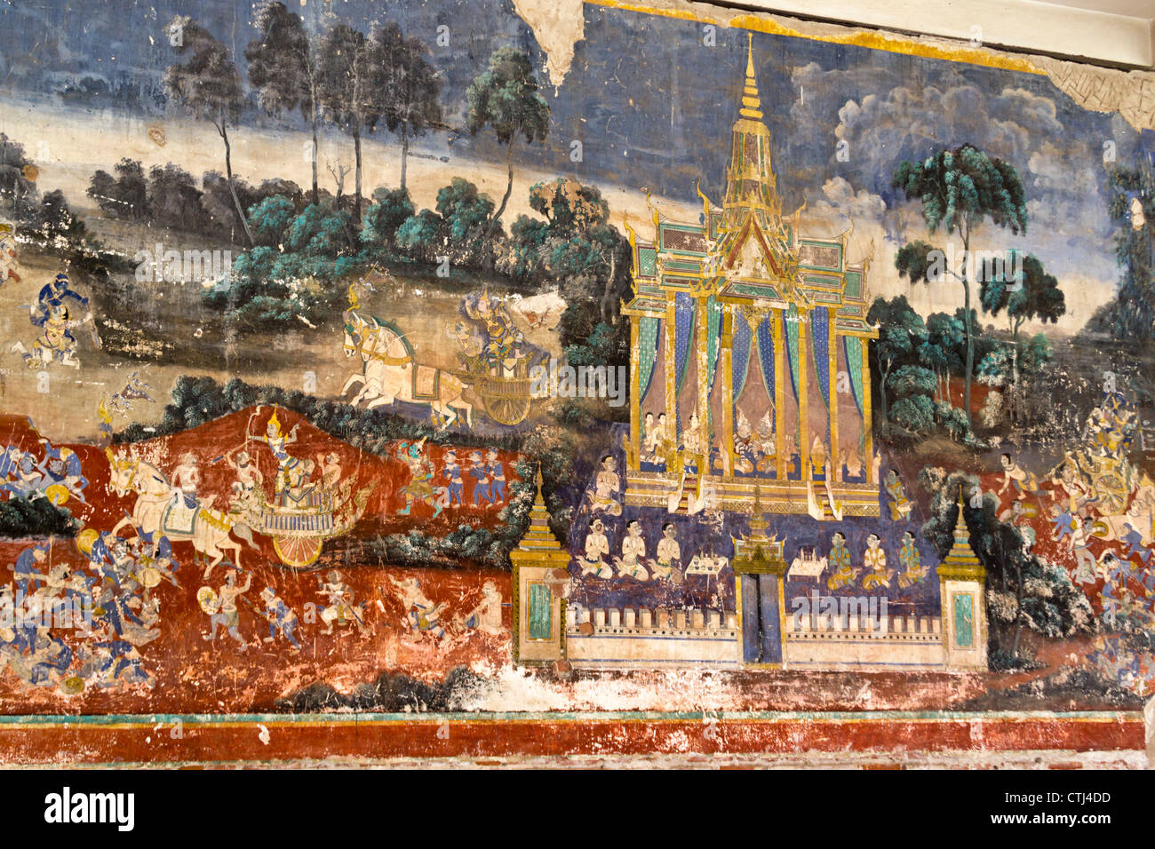 Il Palazzo Reale , la pittura murale, Phnom Penh , Cambogia Foto Stock