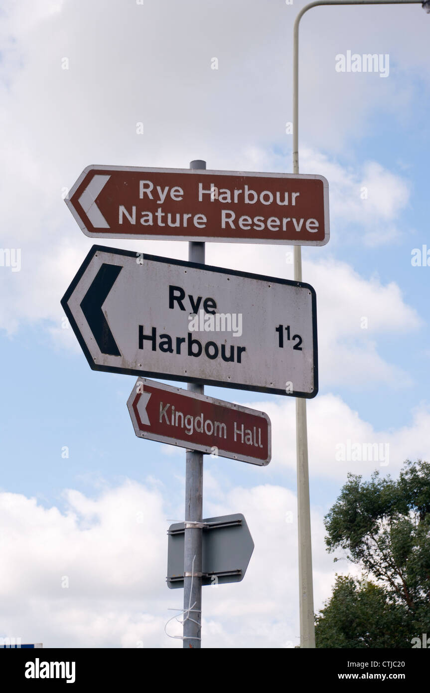 Porto di segale Riserva Naturale cartello stradale cartello stradale East Sussex Regno Unito Foto Stock
