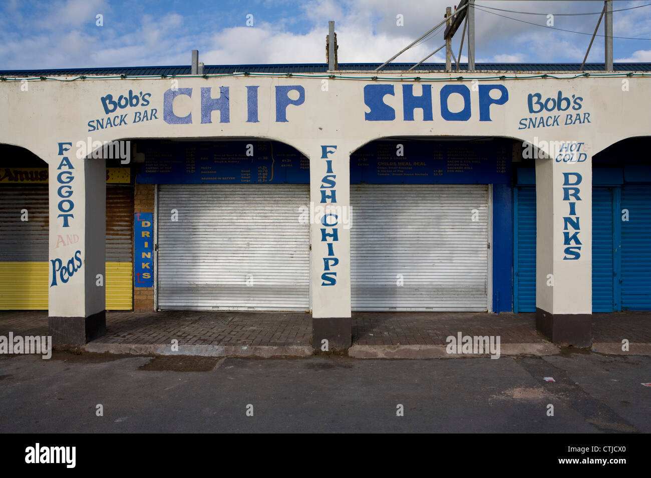 Un chip di chiusura negozio a Coney Beach, Porthcawl. Foto Stock