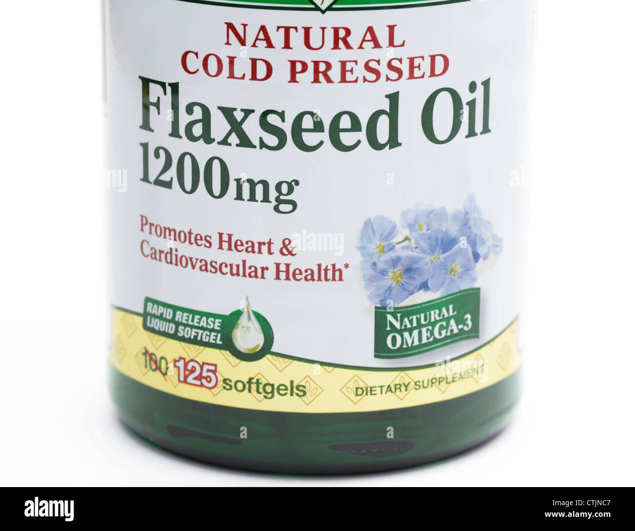 Olio di lino pillola bottiglia, una fonte nutrizionale di omega 3 e di acidi grassi omega-6 Foto Stock
