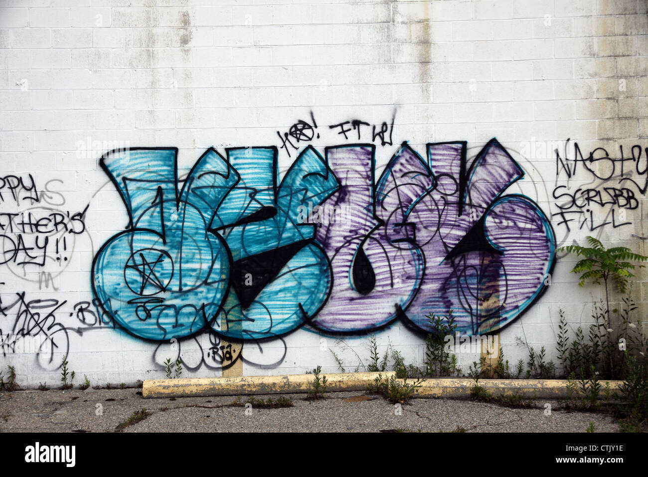 Graffiti su edificio vacante Detroit Michigan STATI UNITI Foto Stock