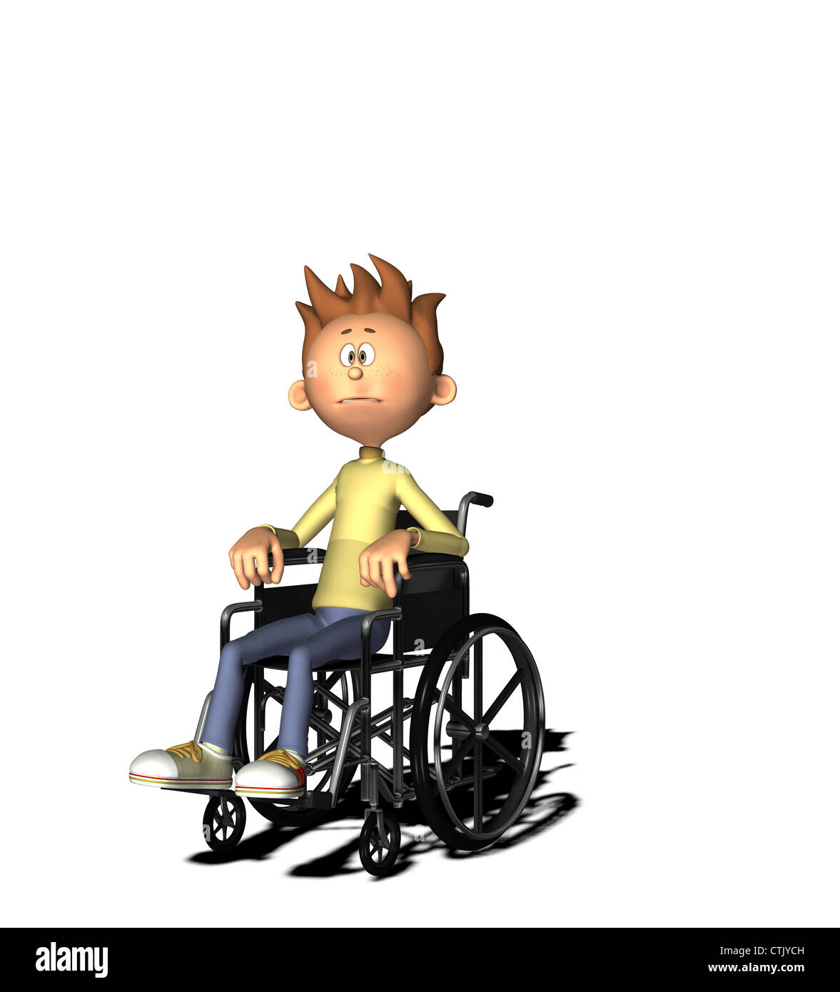 Figura del fumetto ragazzo con sedia a rotelle Foto Stock
