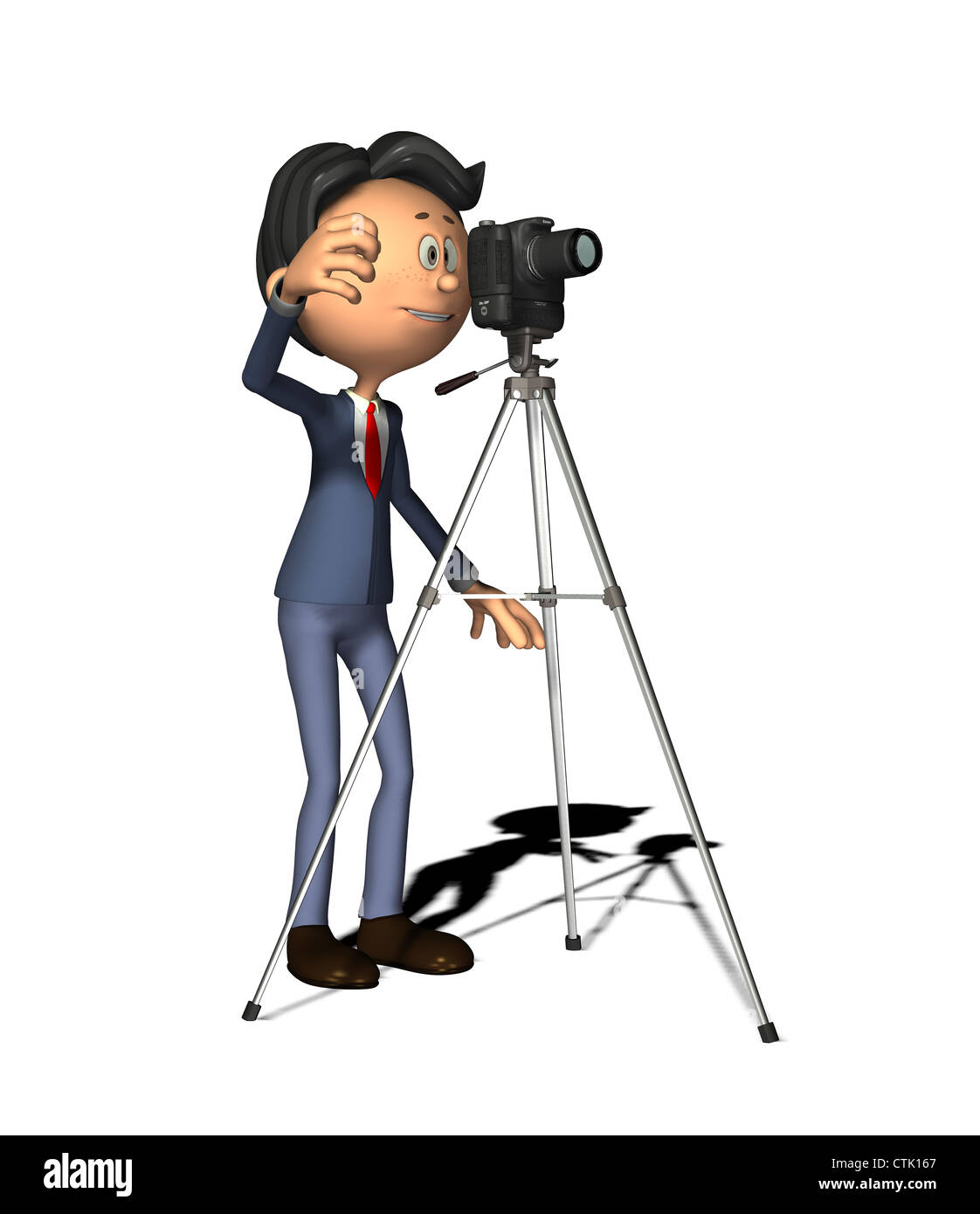 Figura del fumetto fotografo con una reflex digitale su un treppiede Foto Stock