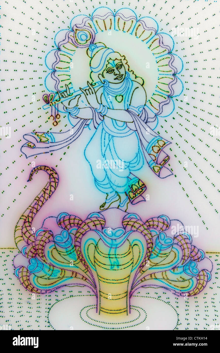 Coloratissima rappresentazione di dio Krishna utilizzando le luci a led, Ganesh Festival di Pune, Maharashtra, India Foto Stock