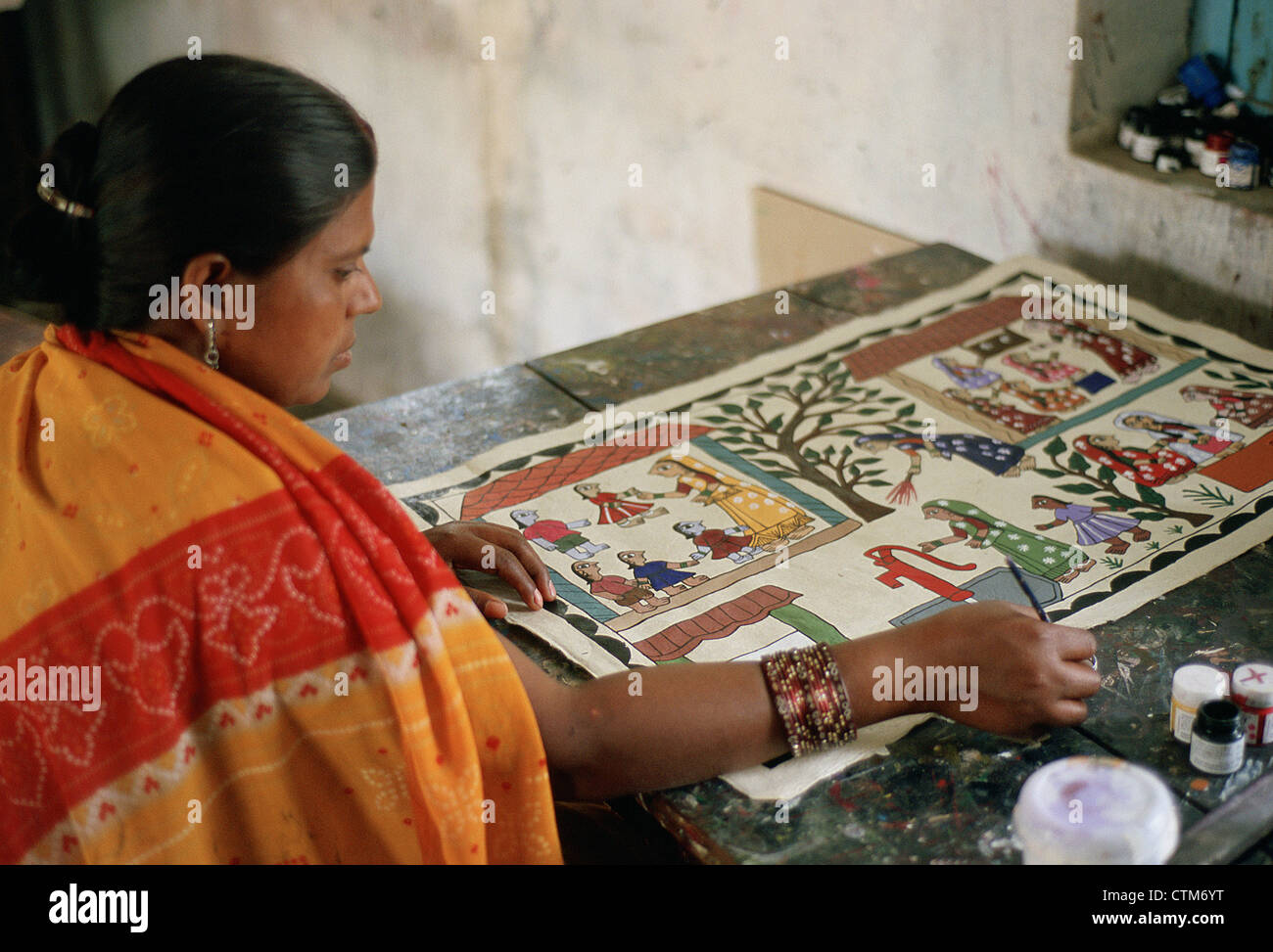 Donna pittura arte Mithila ( Nepal) Foto Stock