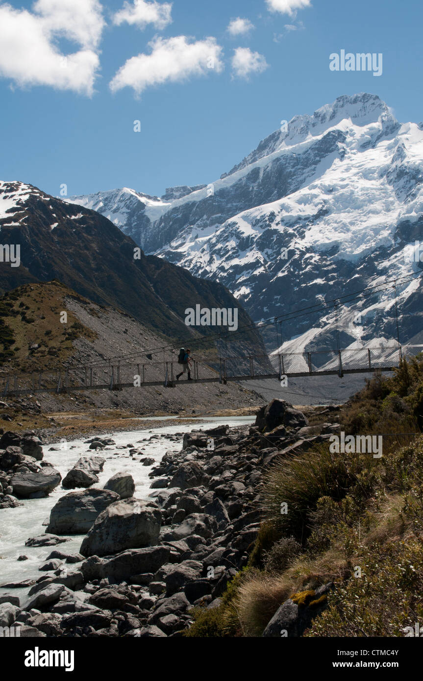 I ghiacciai delle Alpi del Sud si estende nel parco nazionale di Mount Cook verso la Nuova Zelanda le vallate. Foto Stock