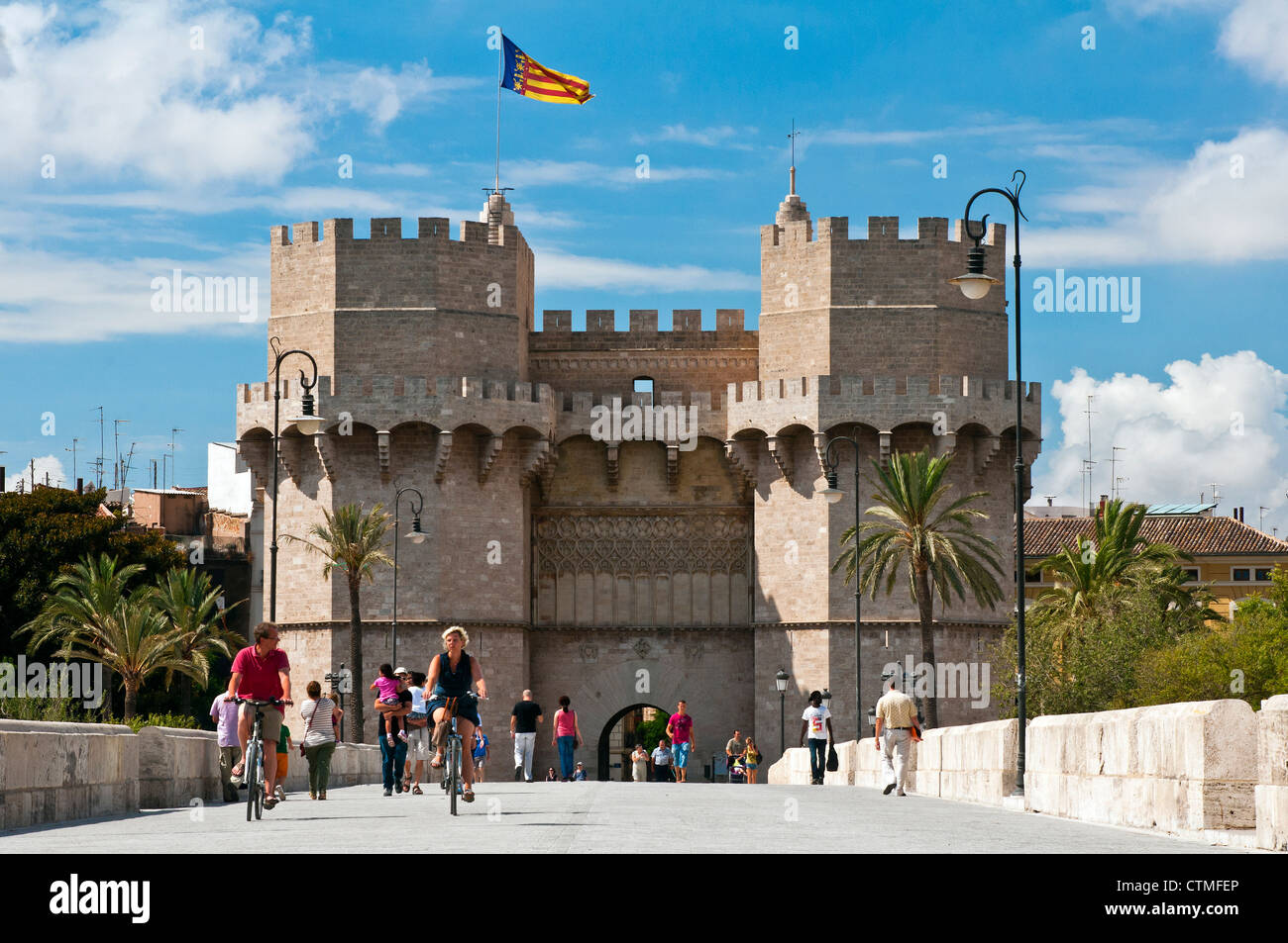 Torres Serranos gateway medievale, Valencia, Spagna Foto Stock