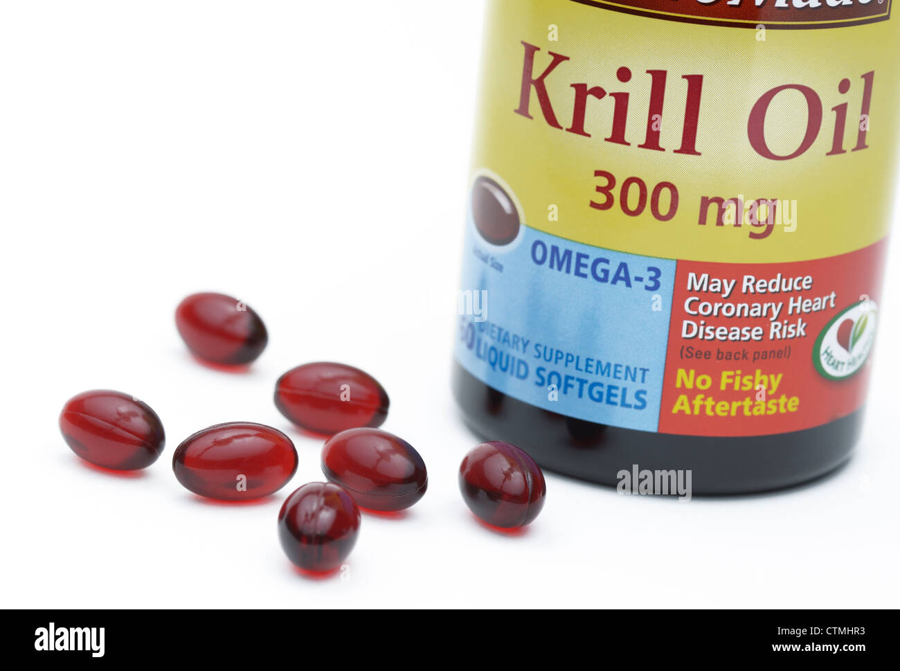 Olio di Krill pillole, una fonte supplementare di acidi grassi Omega-3 Foto Stock