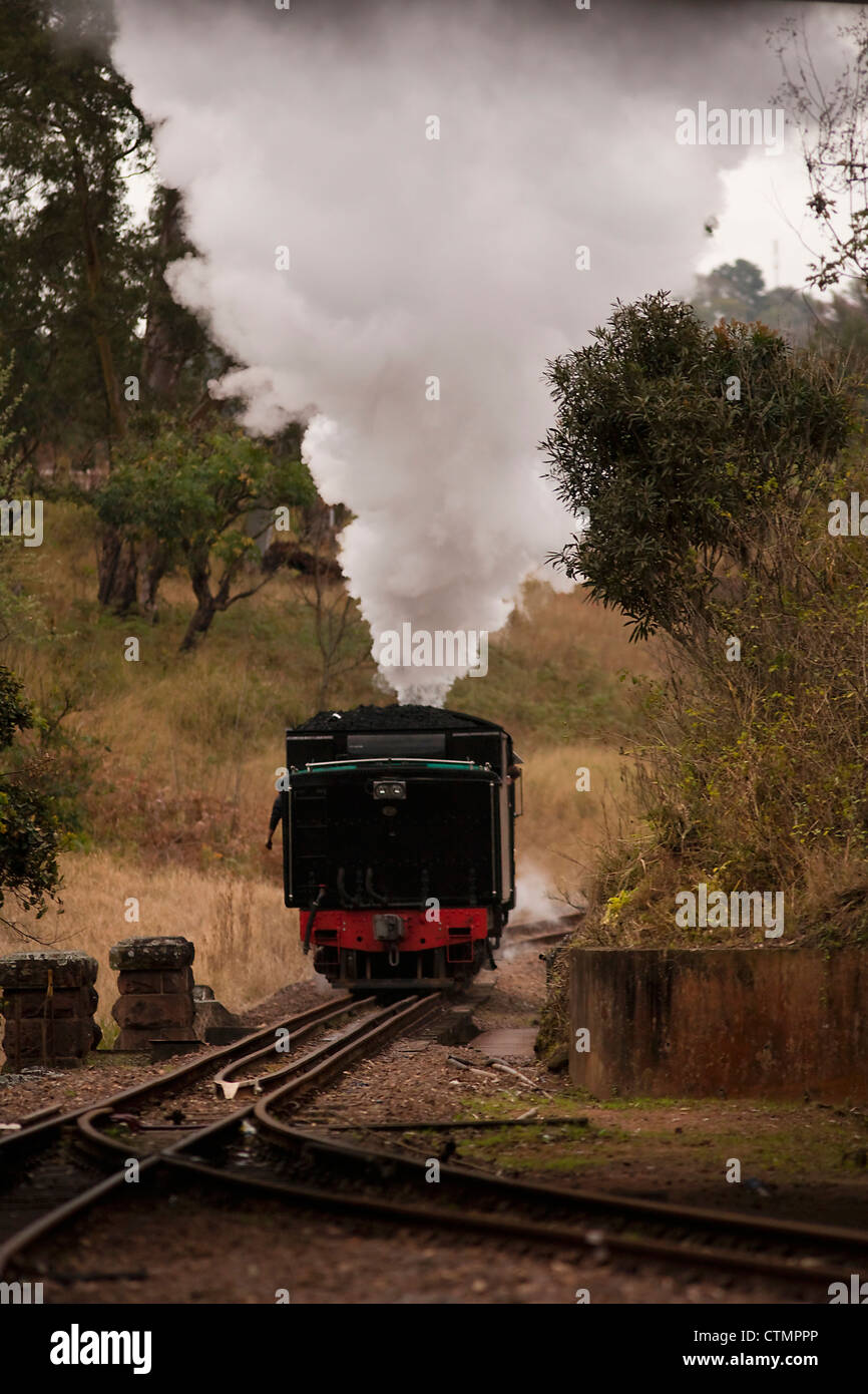 Treno a vapore il motore dopo che si era discostata dalla stazione, Kwazulu Natal, Sud Africa Foto Stock