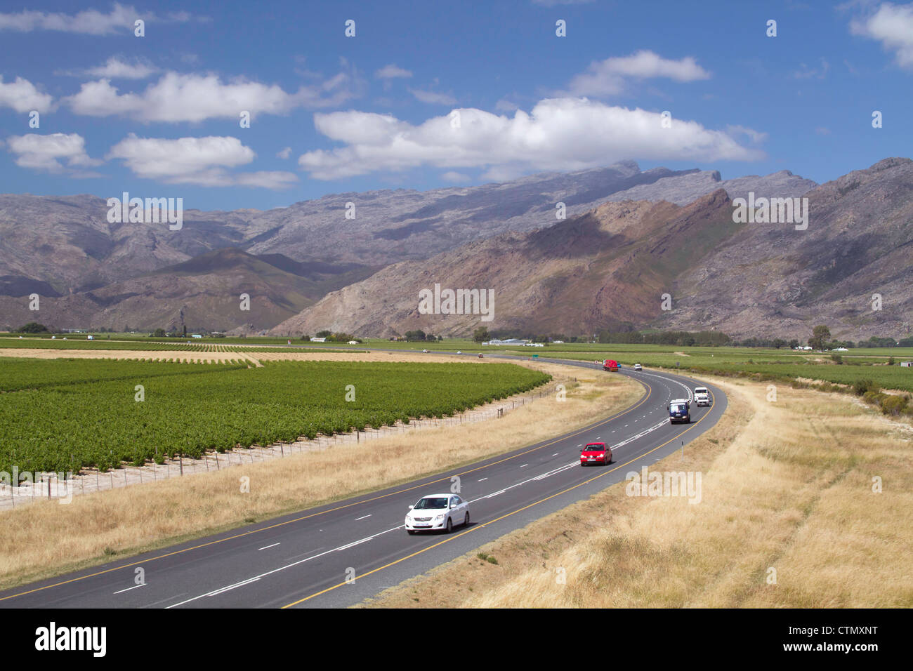 N1 autostrada vicino a Worcester, Western Cape, Sud Africa Foto Stock