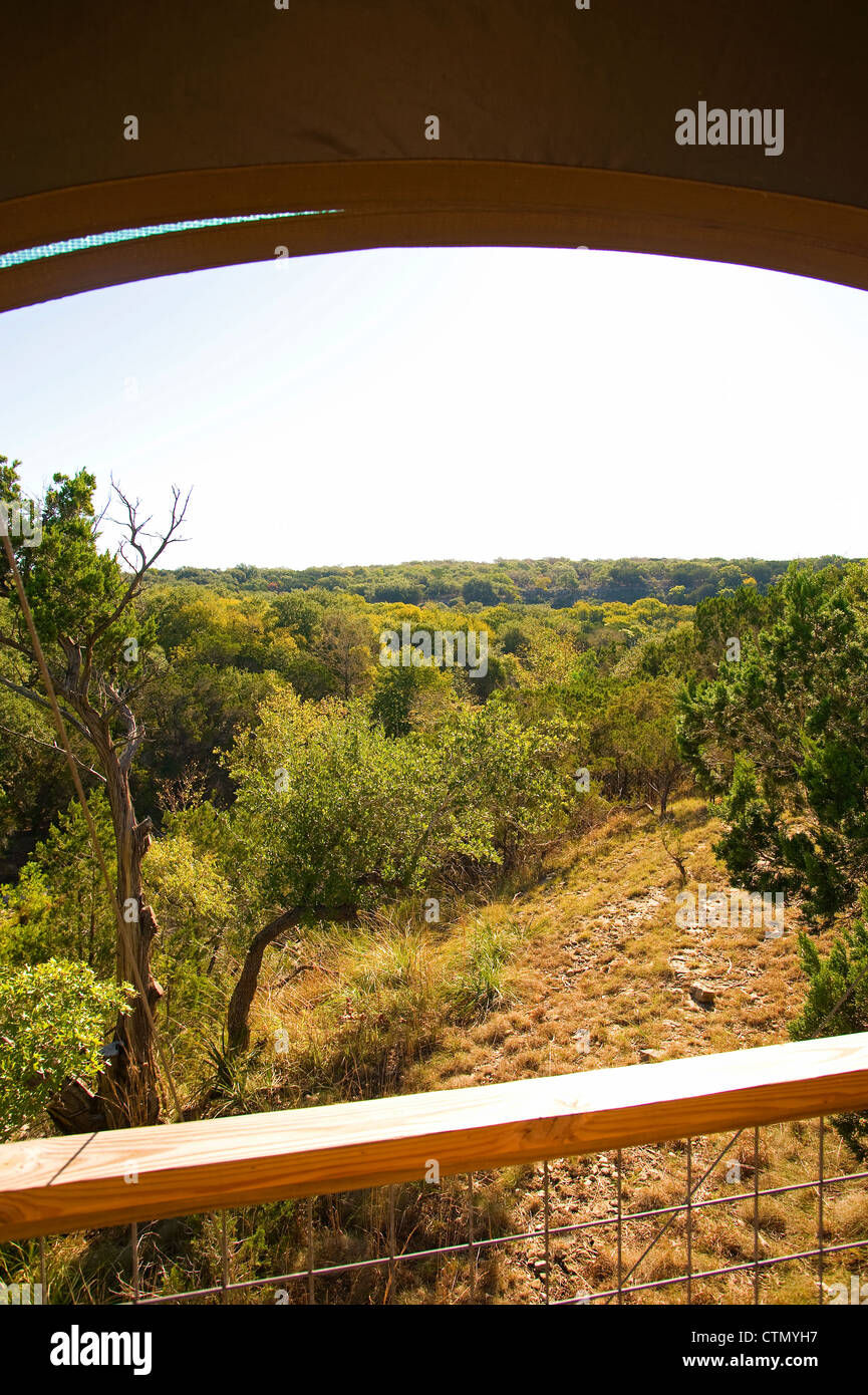 Texas Hill Country visto da Sinya sull uomo Lone Creek Foto Stock