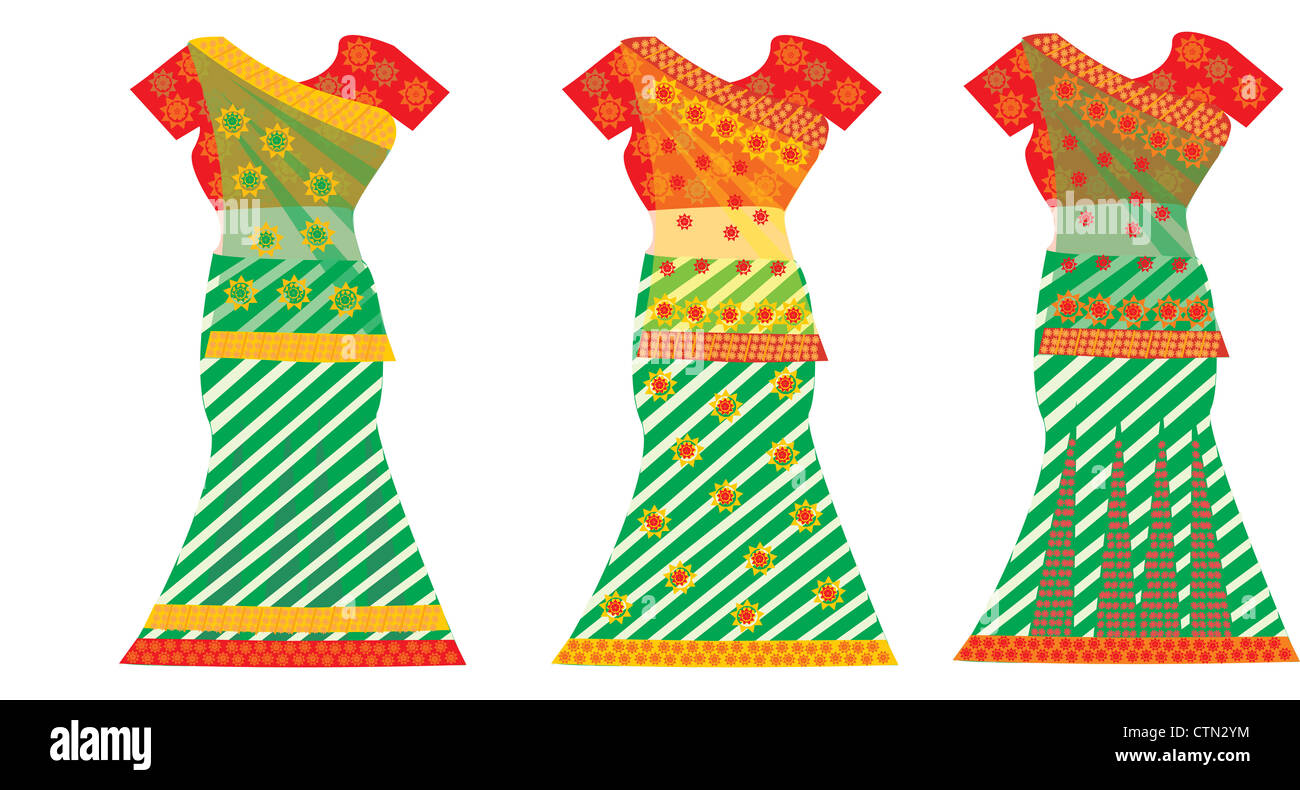 Abiti indiani, Femmina, colorati Sari, tre illustrazione vettoriale Foto Stock