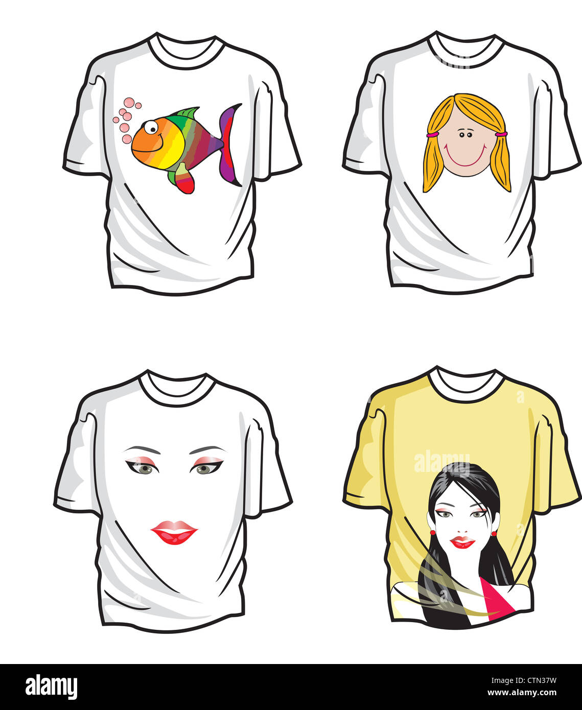 T-shirts, vari progetti, quattro, illustrazione vettoriale Foto Stock
