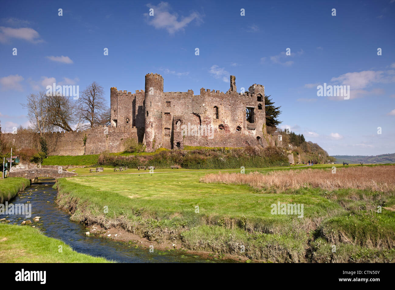 Laugharne Castello, Carmarthenshire, Wales, Regno Unito Foto Stock