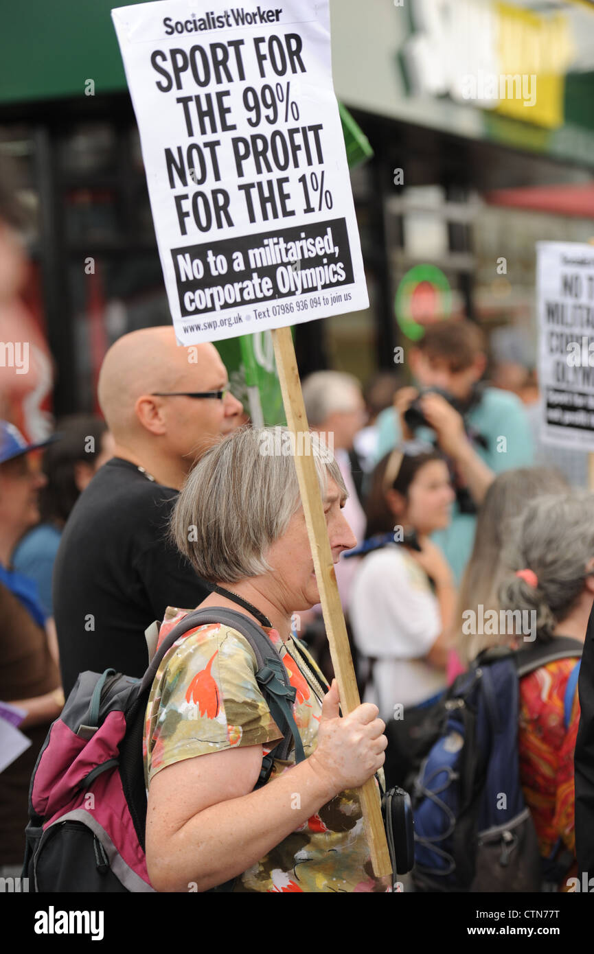Olympic proteste a Londra, Luglio 2012 Foto Stock