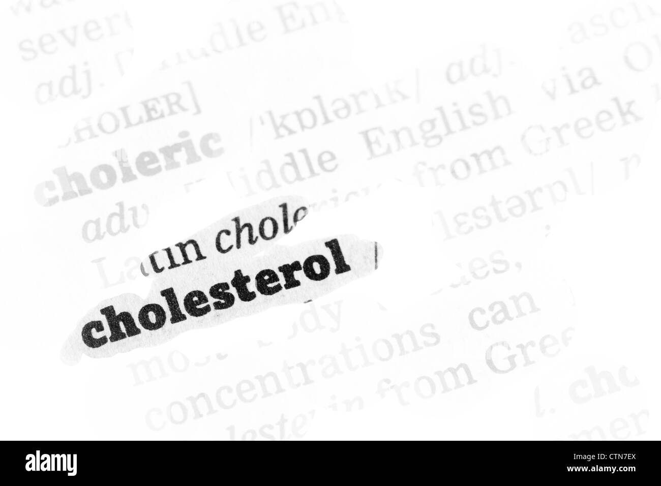 Dizionario di colesterolo definizione unica parola con soft focus Foto Stock