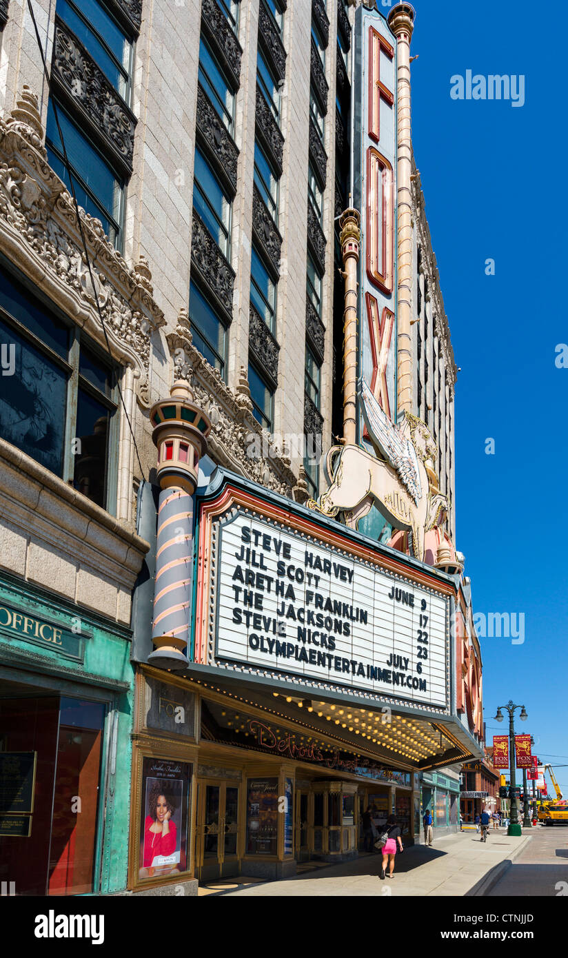 Lo storico Teatro Fox nel distretto di Foxtown (Grand Circus Park Historic District, Detroit, Michigan, Stati Uniti d'America Foto Stock