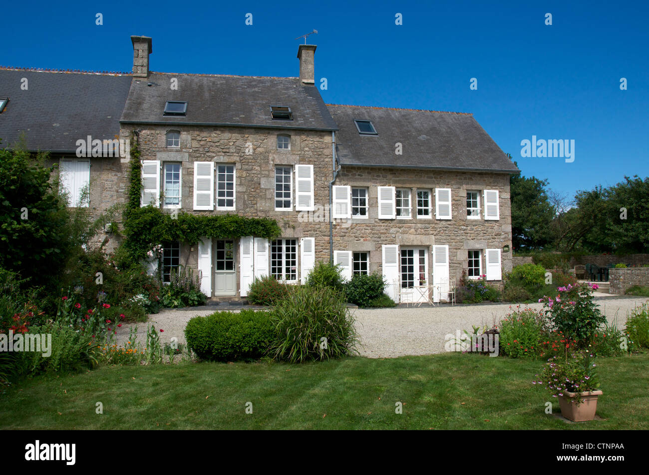 Casa di pietra della penisola di Cherbourg Normandia Francia Foto Stock