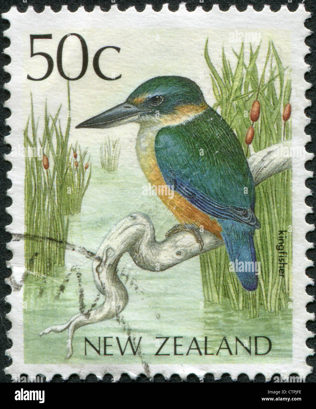 Nuova Zelanda - circa 1988: francobolli stampati in Nuova Zelanda, mostra un uccello Kingfisher, circa 1988 Foto Stock