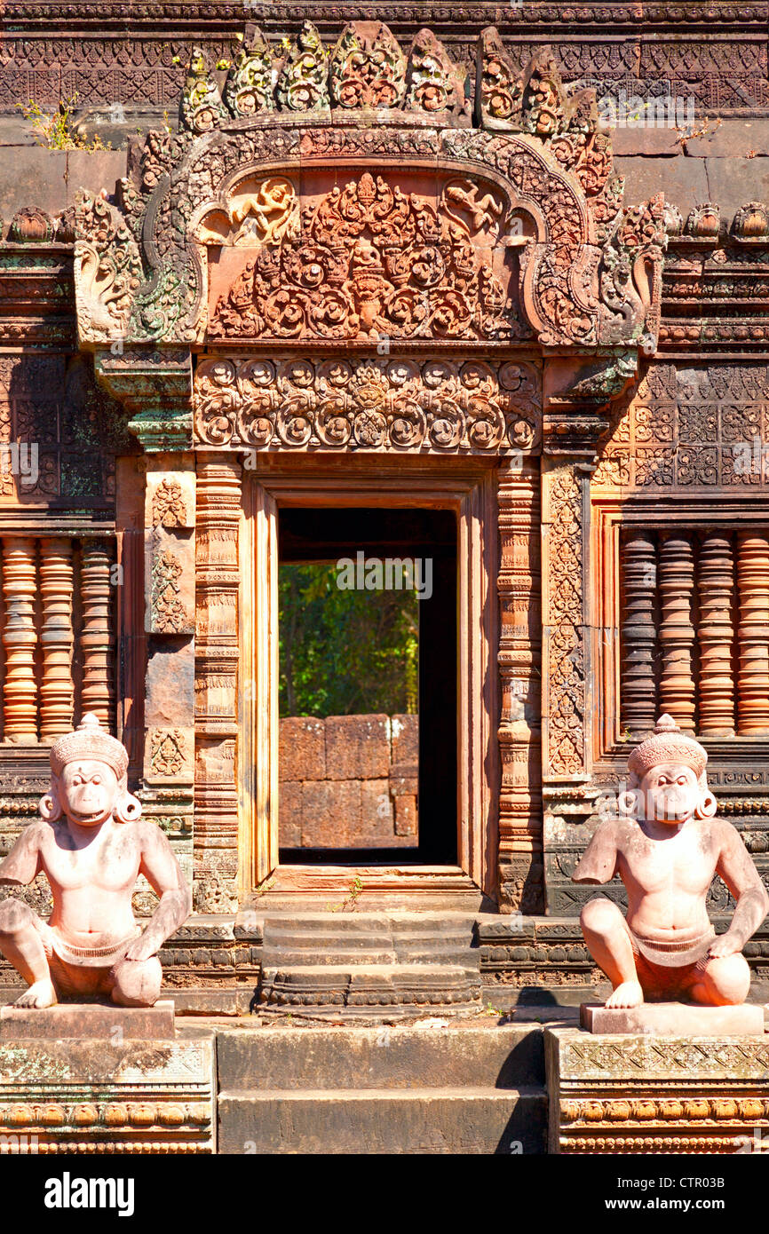 Le sculture di Banteay Srey tempio Foto Stock