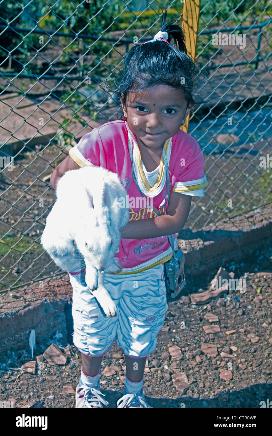 Bambina con coniglio, India Foto Stock Bambina con coniglio, India Foto Stock