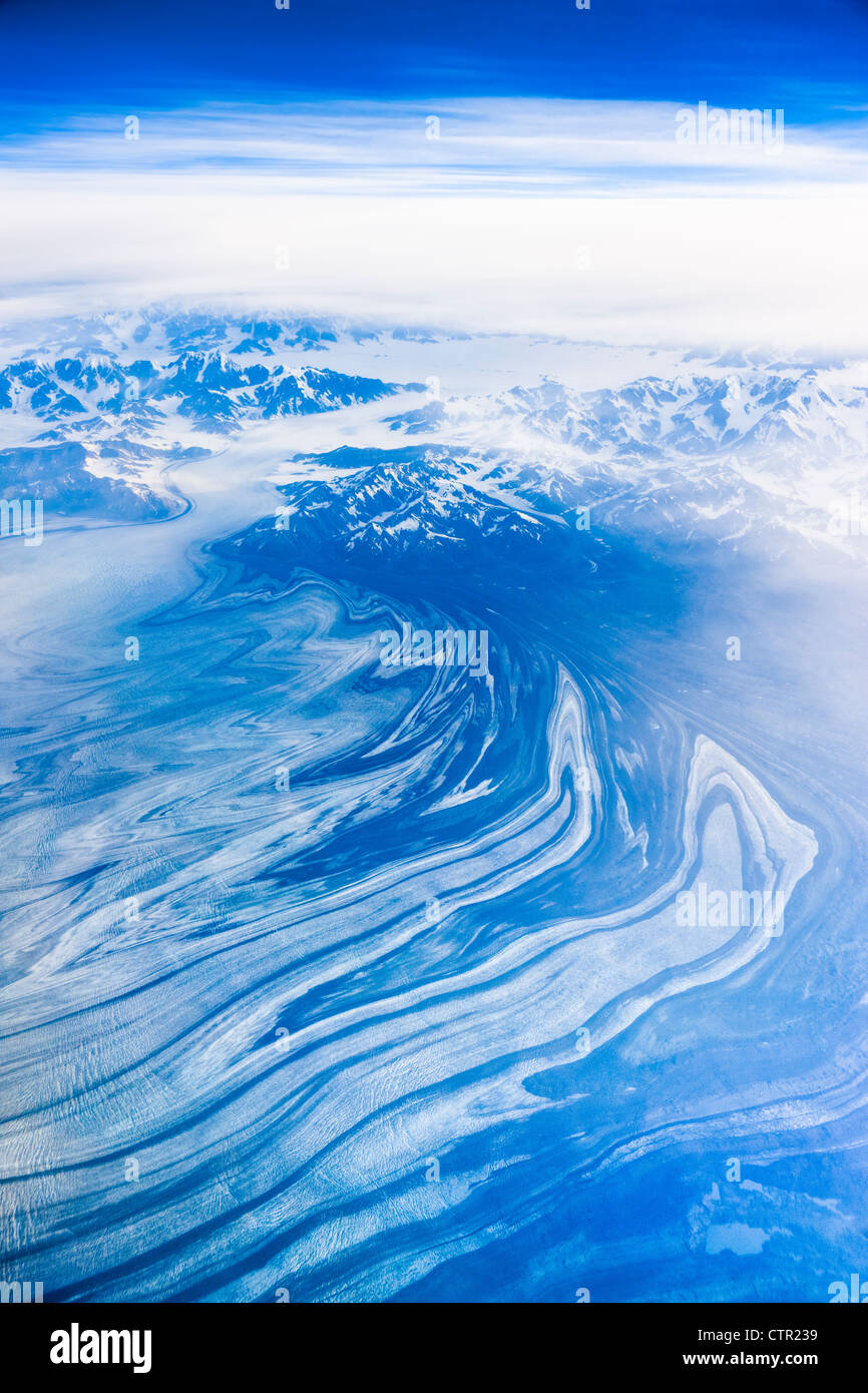 Antenna di un ghiacciaio a nord di Juneau, a sud-est di Alaska, estate Foto Stock