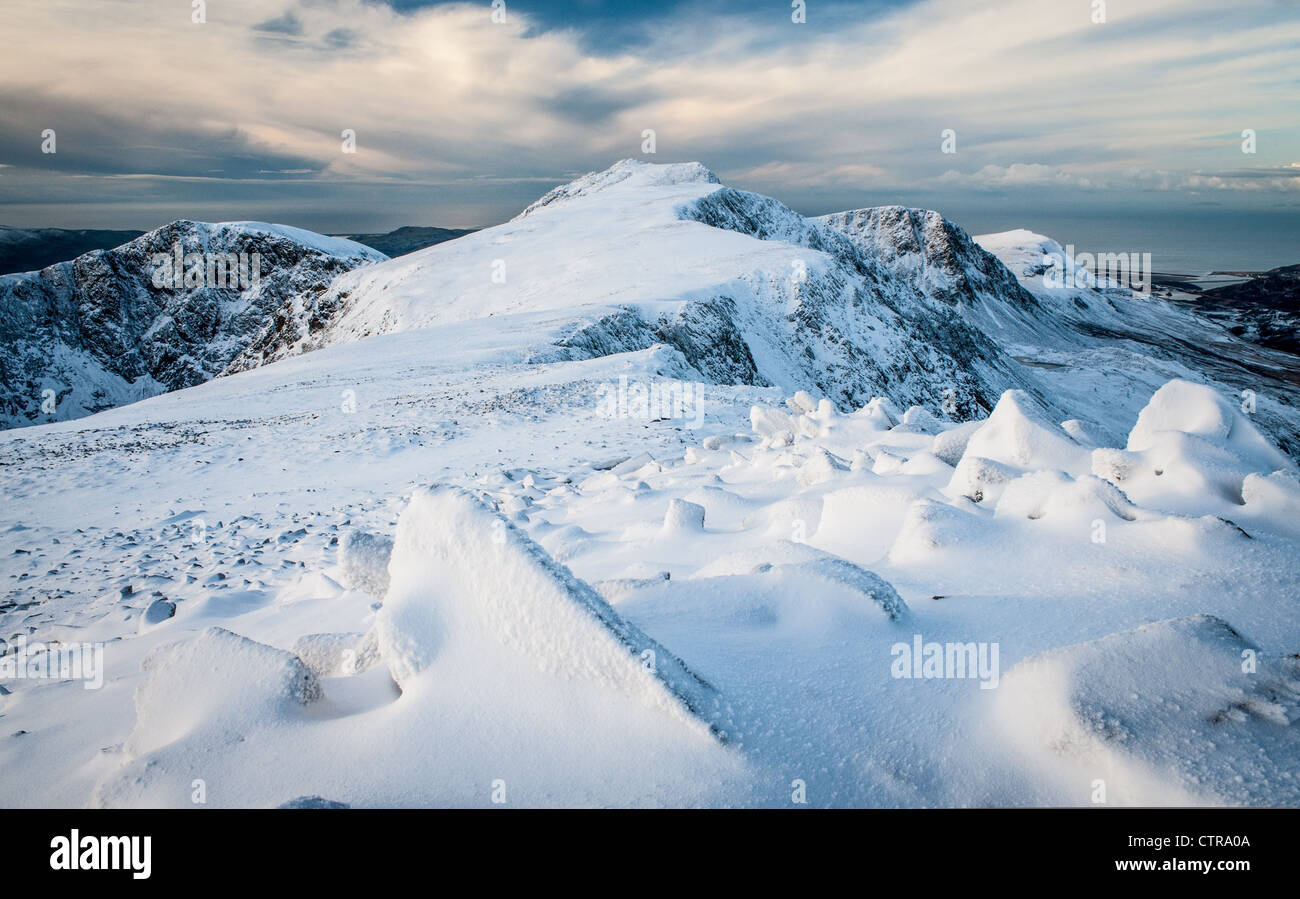 Cadair Idris in inverno, Snowdonia Foto Stock