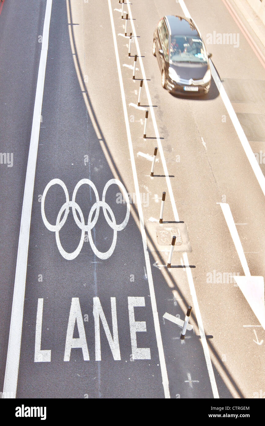 Vista generale di un veicolo olimpico solo lane a Londra Foto Stock