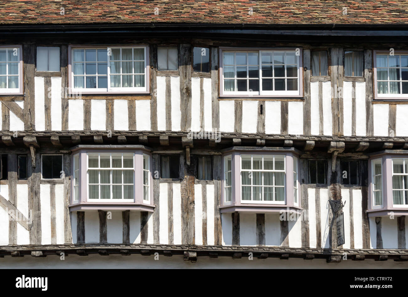 Dettagli del legno a casa medievale in Cambridge Foto Stock
