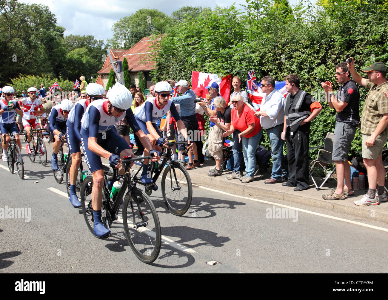 Team leader GB principali peloton, uomini Olympic Escursioni in bicicletta da corsa su strada su Box Hill loop, Sabato 28 Luglio 2012 Foto Stock