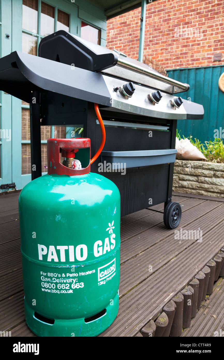 Cilindro verde propano Calor Gas patio bottiglia cilindro & barbecue nel  patio Foto stock - Alamy