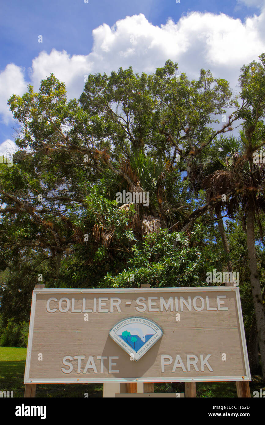 Naples Florida, Tamiami Trail, Collier Seminole state Park, Everglades Trail Nature Site, cartello, logo, ingresso, visita turistica turistica tour Foto Stock