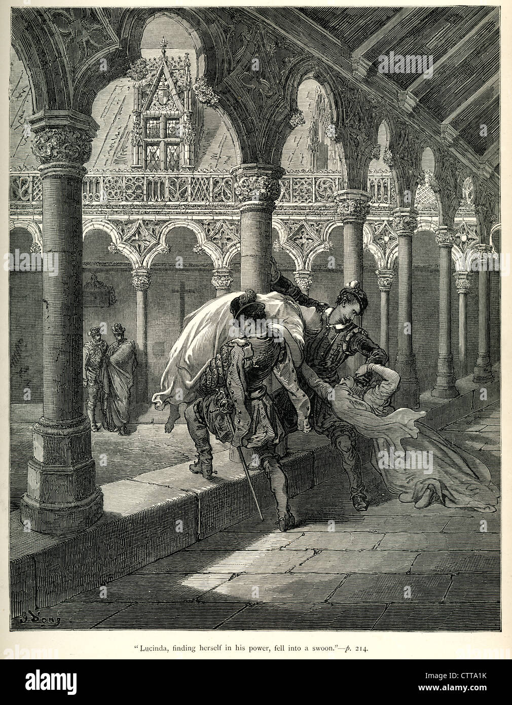 Lucinda trovandosi in suo potere cadde in un swoon. Illustrazione di Gustave Dore da Don Chisciotte. Foto Stock