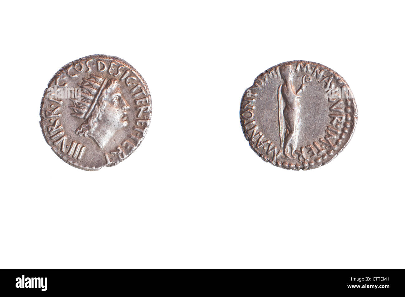 Marco Antonio 38 BCE 3.8 gr silver. Diritto Antony come sacerdote. Foto Stock