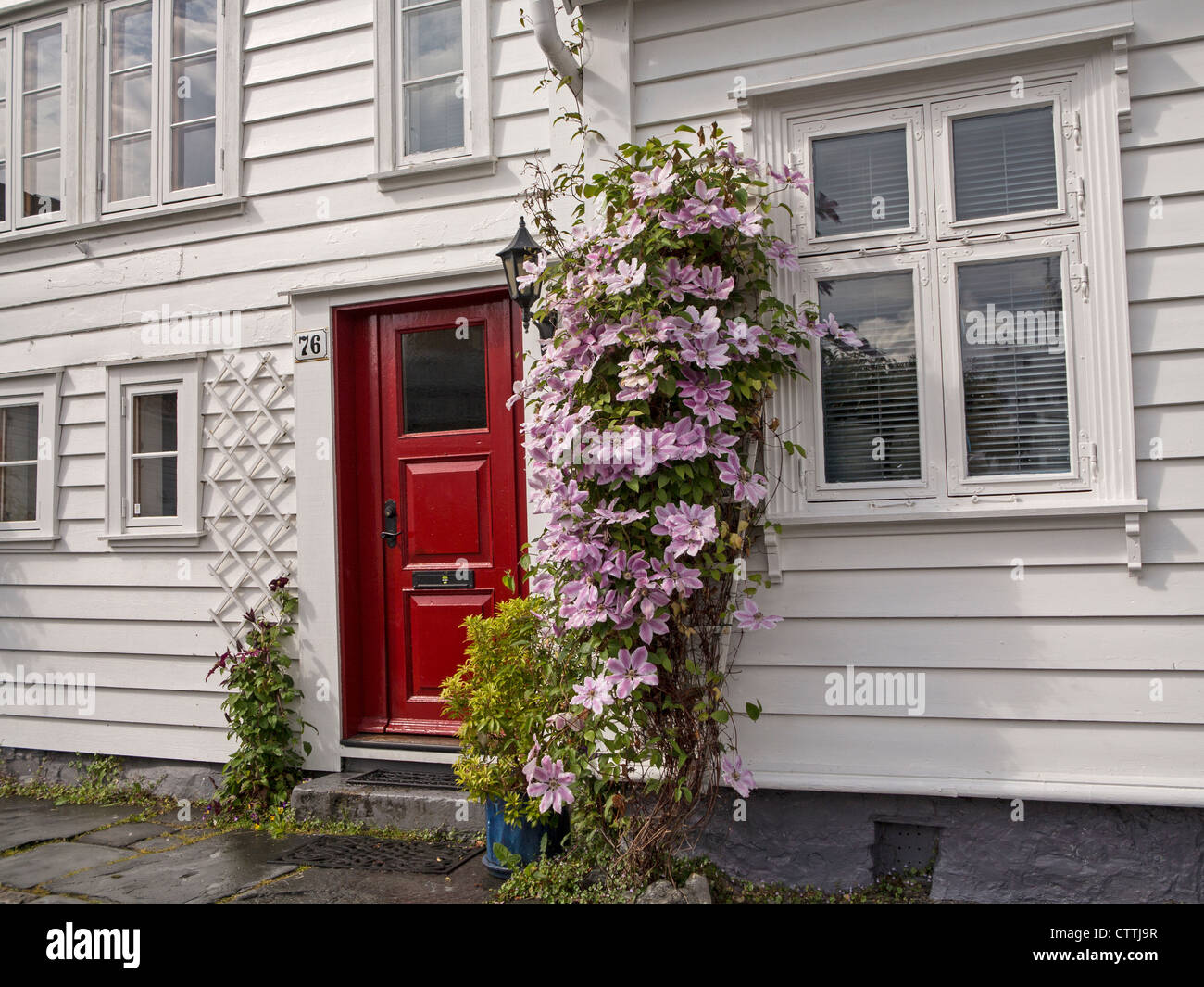 Gamle Stavanger restaurato 18c. case in legno Foto Stock