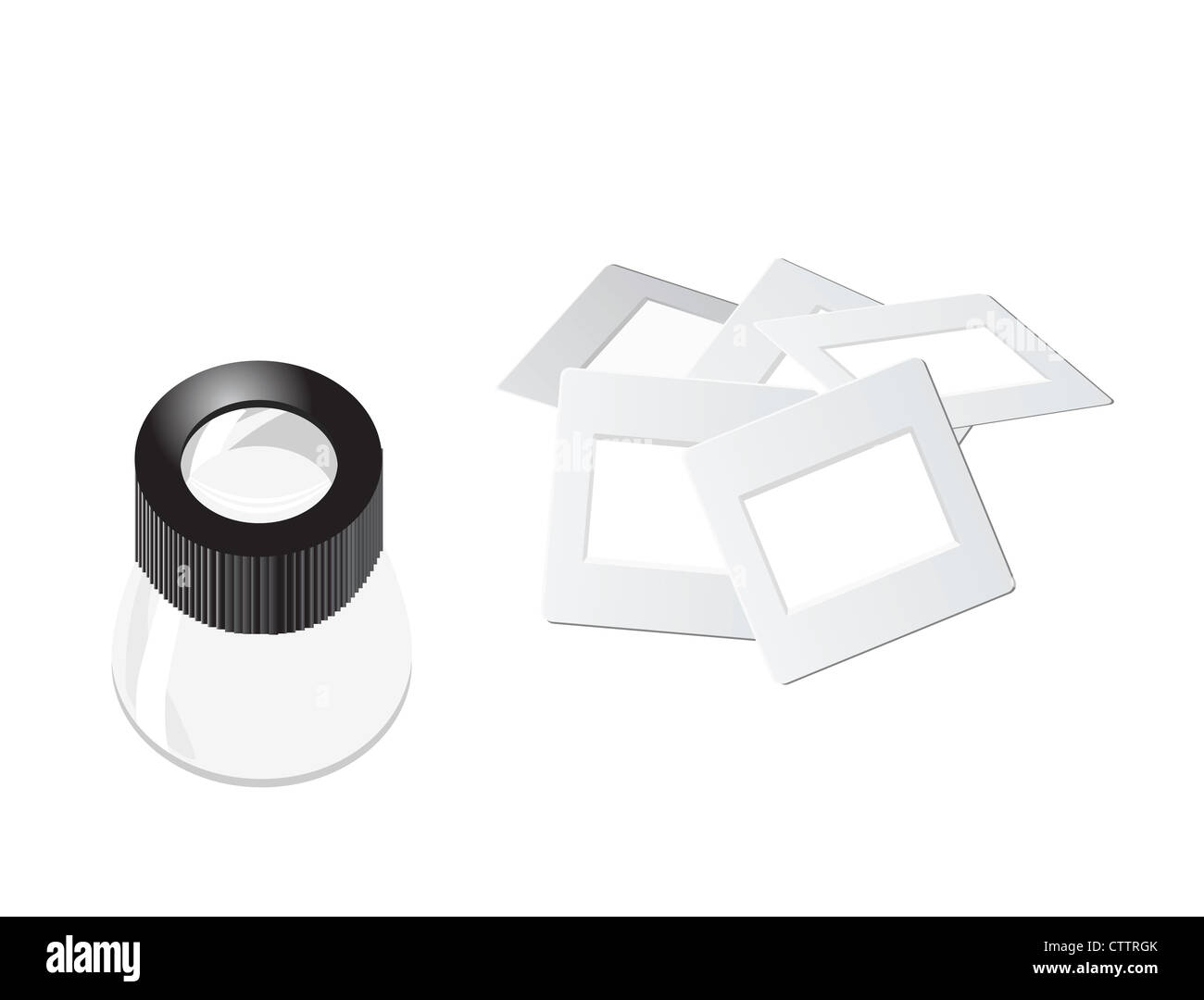 Le illustrazioni della diapositiva loupe e pellicole di scorrimento, vecchio modo di scattare le foto. Foto Stock