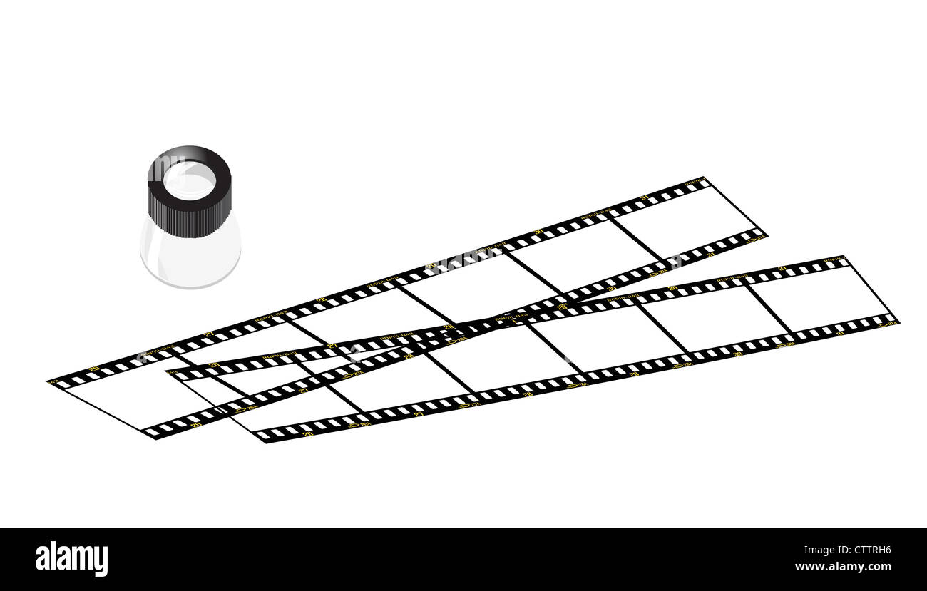 Le illustrazioni della diapositiva loupe e pellicole di scorrimento, vecchio modo di scattare le foto. Foto Stock
