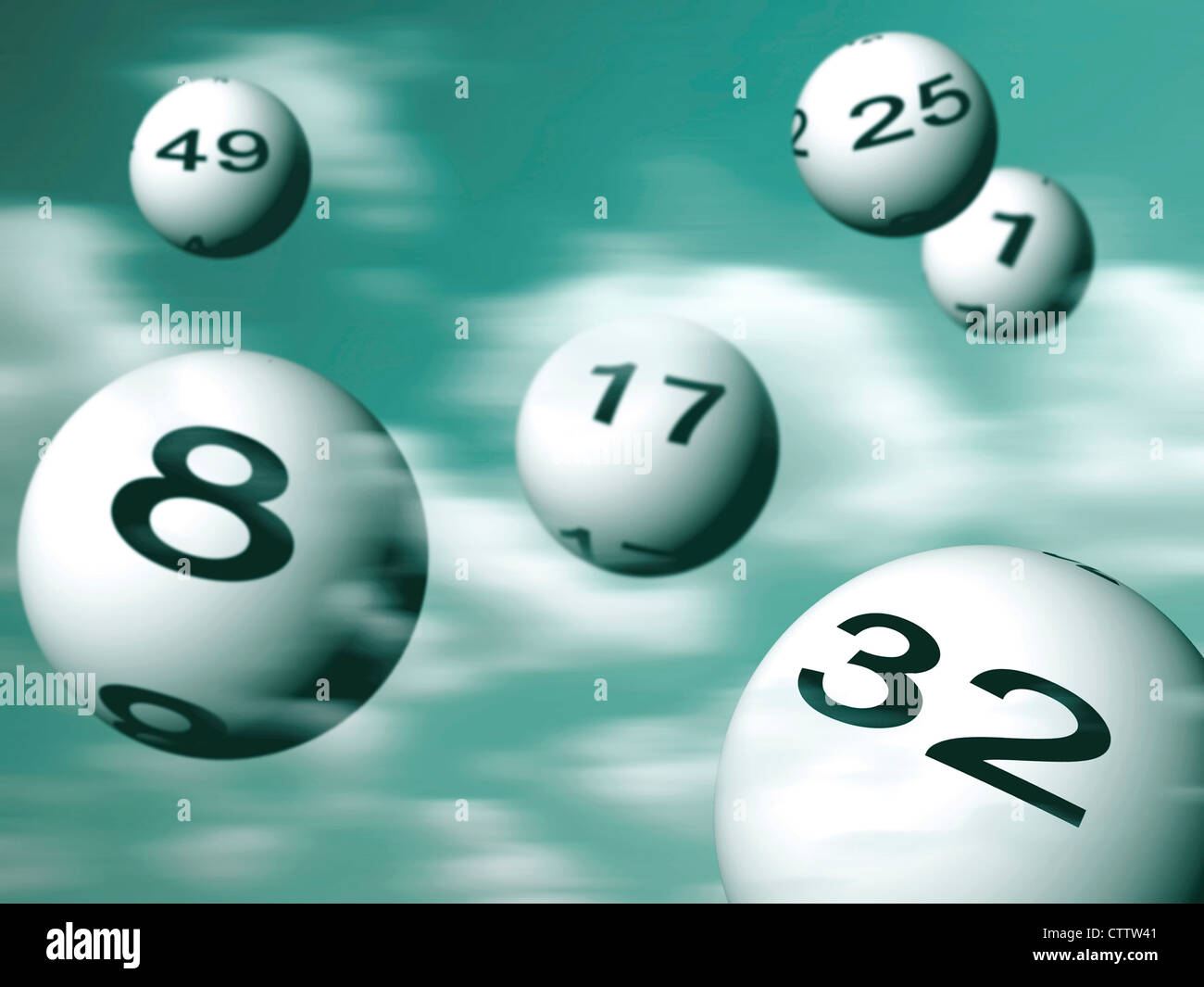 Fliegende Lottokugeln Foto Stock