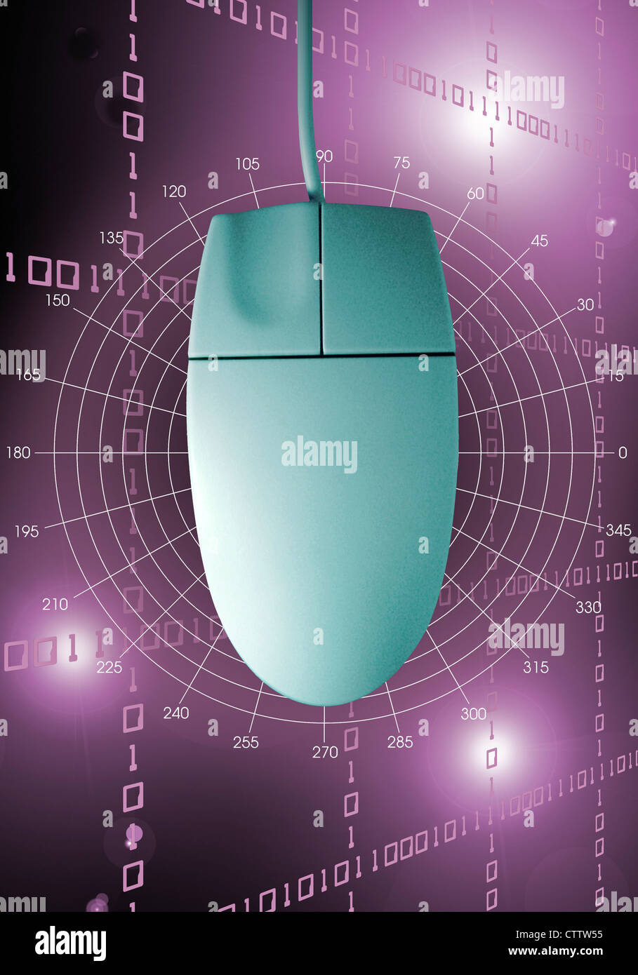Computermaus vor einem Hintergrund aus digitalen Zahlenreihen Foto Stock